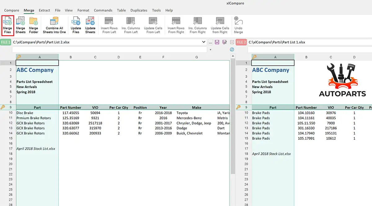 Merge Files command in xlCompare