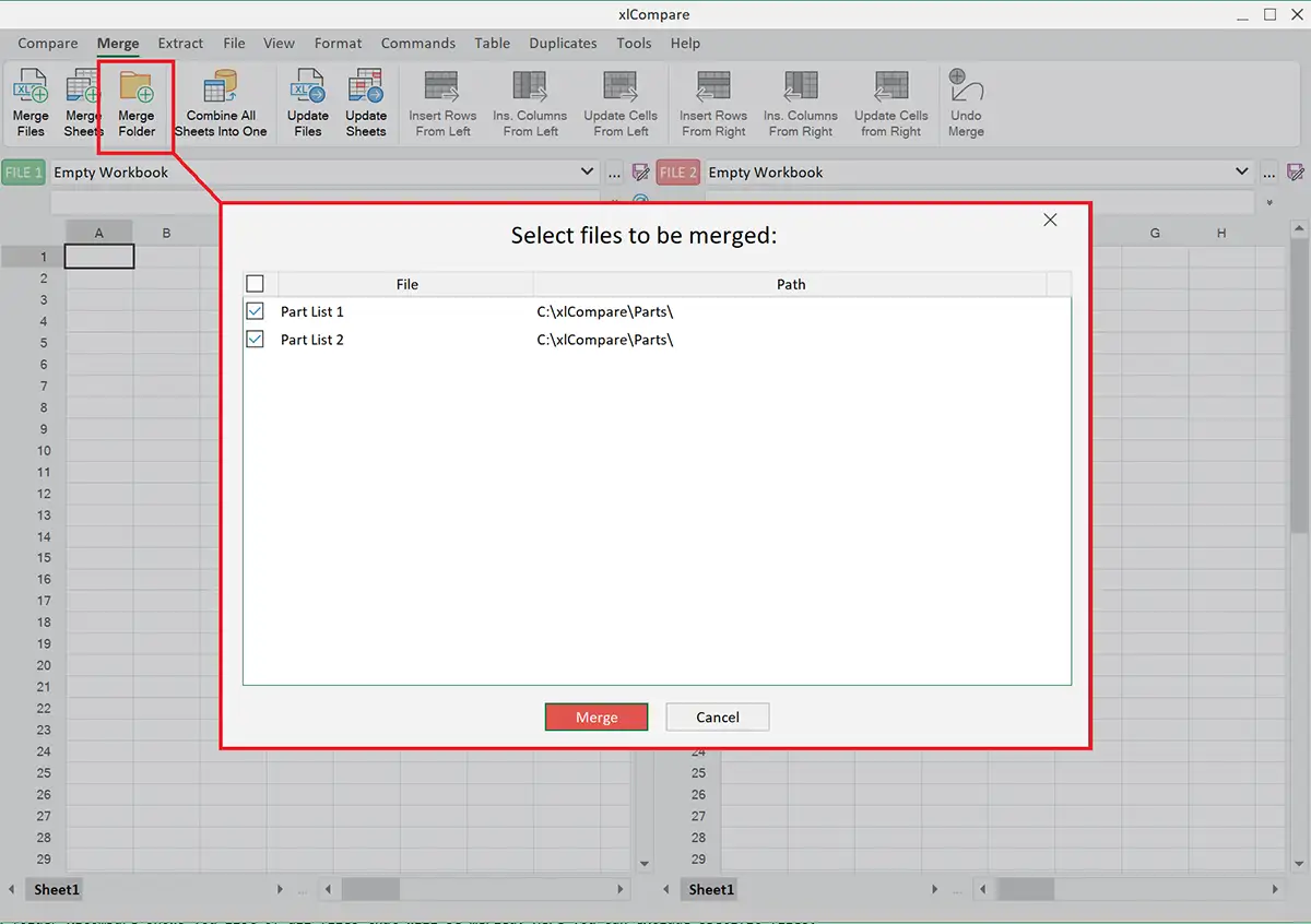 Merge Folder command in xlCompare