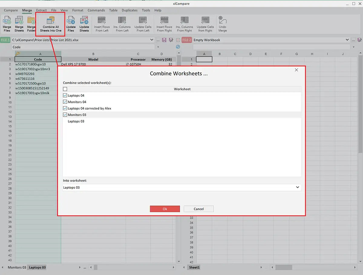 Combine all sheets into one command in xlCompare