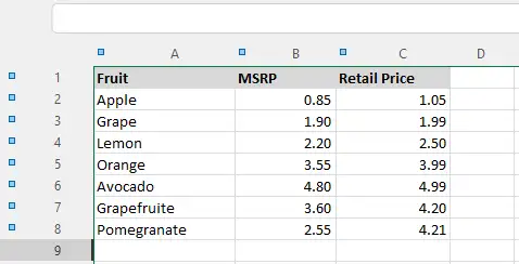 Sample Excel Worksheet