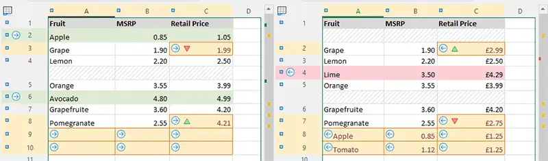 Compare worksheets without key columns