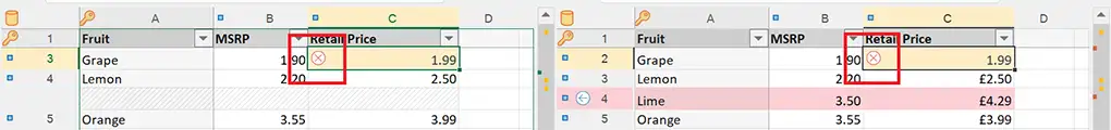 Two merged cells in xlCompare