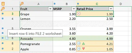 Merge two rows in xlCompare