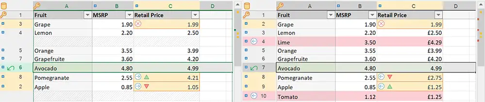 Merged rows in xlCompare