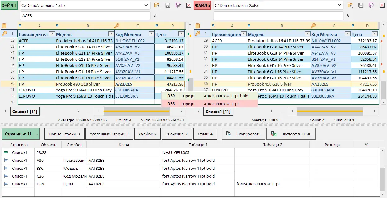 Compare cell formatting in Excel