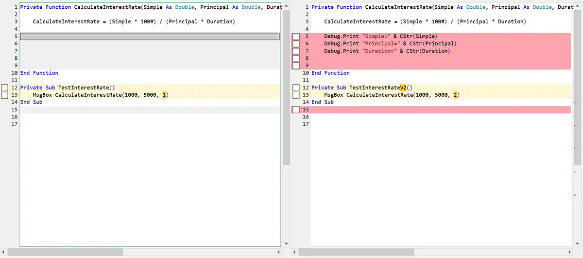 Compare VBA code - inserted lines