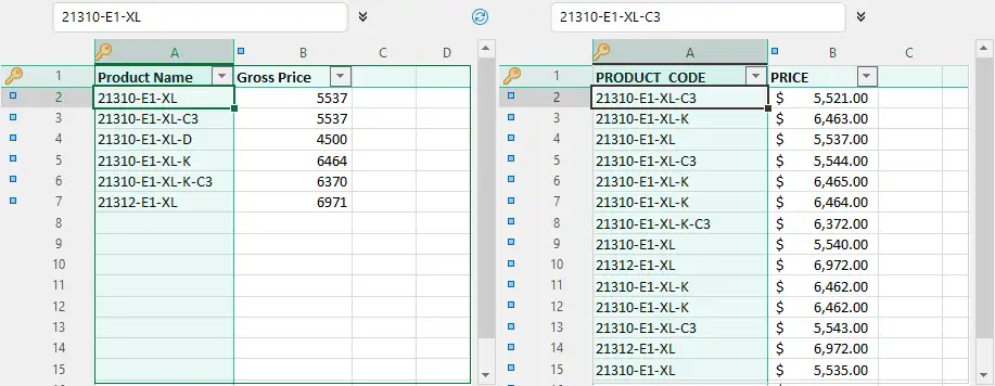 Excel columns ready to be compared