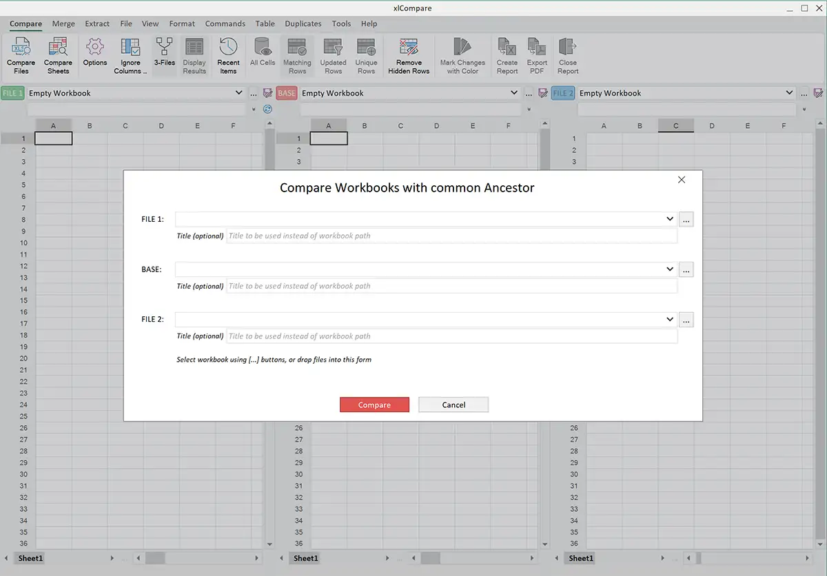 Compare three Excel files with xl comparator