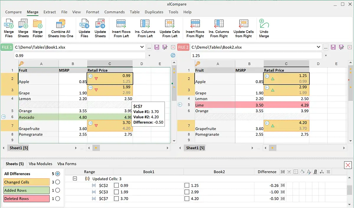 Commands to merge Excel files