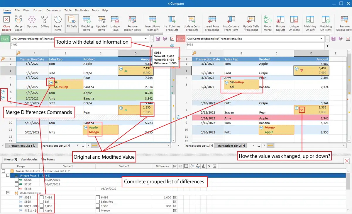 Excel Compare Features Map