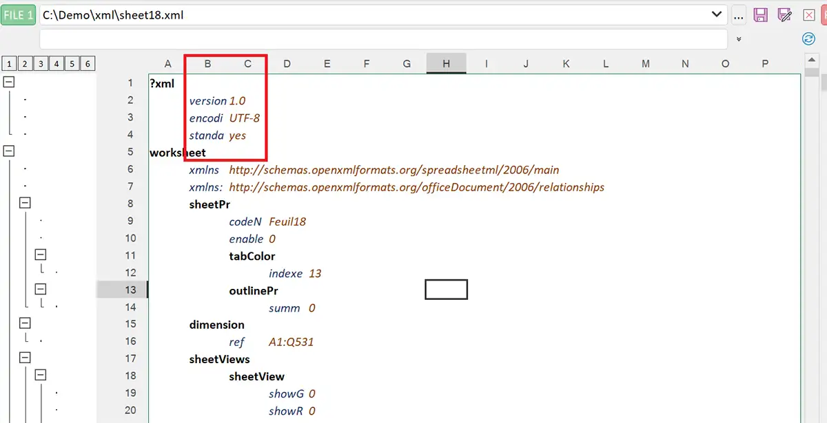 Example of the XML data