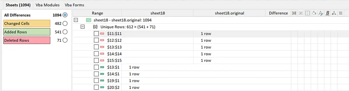 Difference Report for the XML data