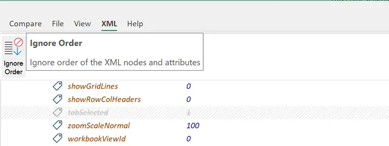 Ignore order button on the XML tab