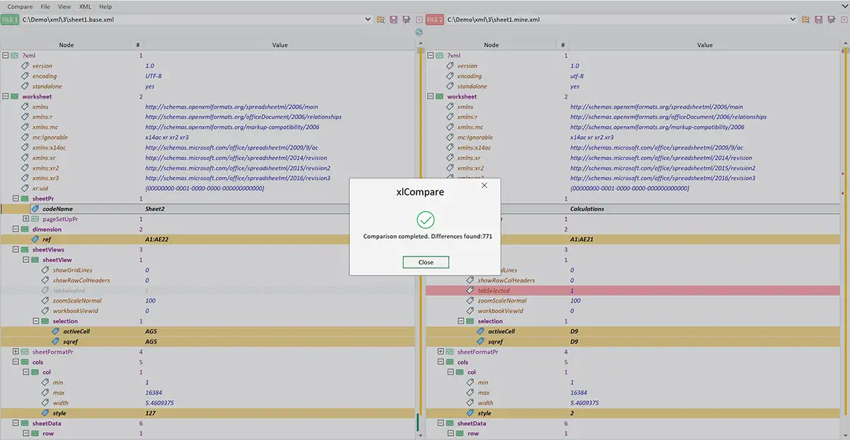 Count of the differences between 2 xml files