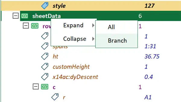 Context menu in the xml file