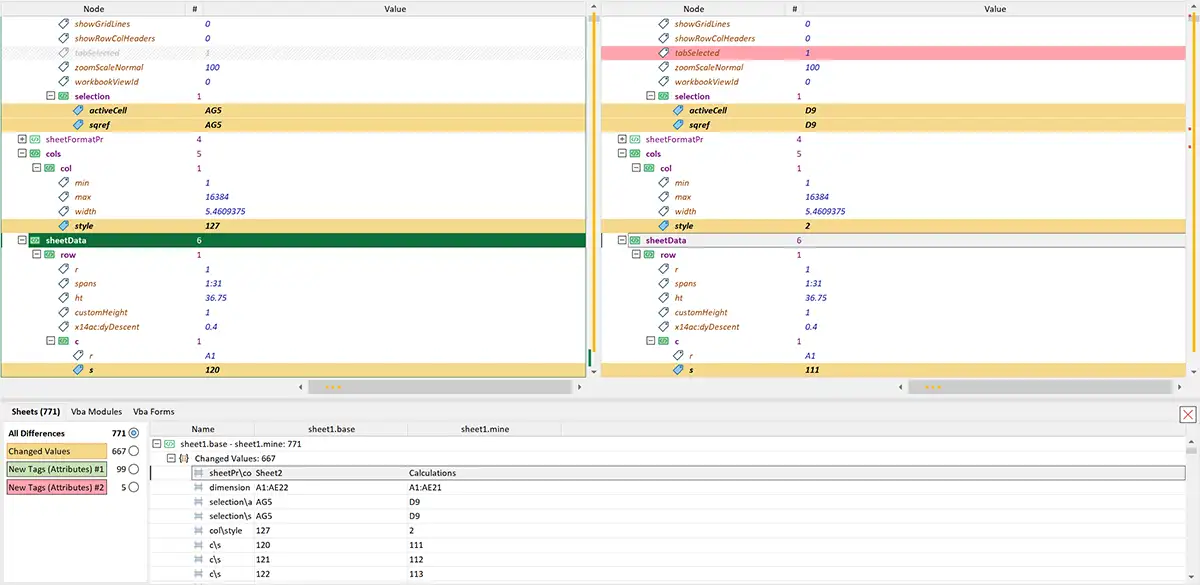 List of differences in two xml files