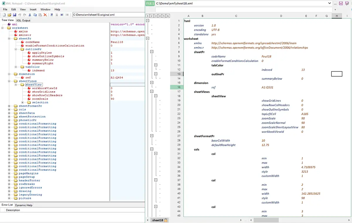 XML in the Microsoft XML notepad