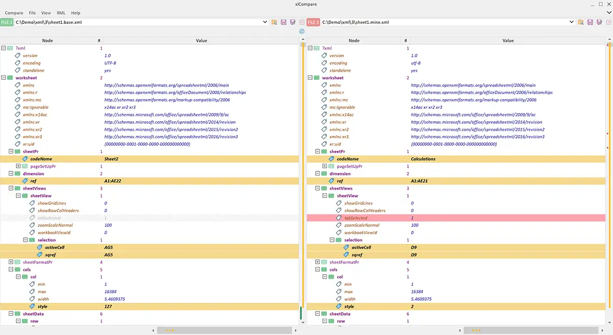 Compare XML files for differences with xlCompare